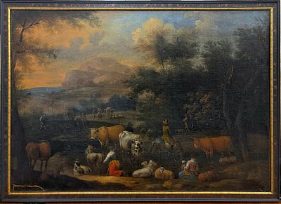 (М) Неизвестный художник - Пасторальная сцена. Северная Европа. XVII в. . Холст, масло 113 х 89 см 