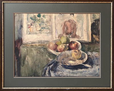 (М) Рудаков Михаил Захарьевич (1914 - 1985) - Натюрморт с яблоками. 1955 г. . Бумага, акварель. 