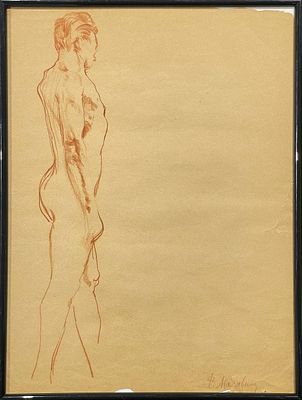 (П) Малявин Филипп Андреевич (1869-1940) - Натурщик. 1910-е. . Бумага, сангина. 40 х 30 см 
Малявин 