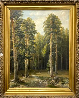 (П) Неизвестный художник - Сосновый лес. Конец XIX в. . Холст, масло. 
76 х 58 см
