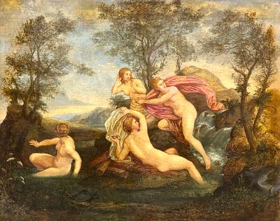 (П) Неизвестный художник - Купальщицы. XIX в. Холст, масло. 70 х 86 см 
Следы реставрации, холст 