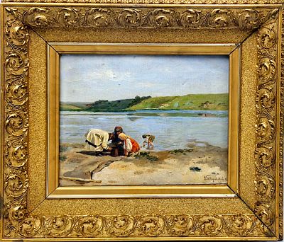 (П) [Приписывается] Бодаревский Николай Корнильевич (1850 — 1921) - Дети на берегу реки. 1895 г. . Х 