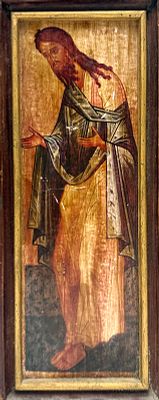 (М) Икона. "Святой Иоанн Предтеча". Россия. XIX в. Дерево, левкас, темпера. 
30,5 х 12,5 см 