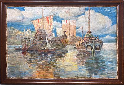 (М) [Приписывается] Горбатов Константин Иванович (1876-1945) - Корабли. 1912 г. Холст, масло 
62 