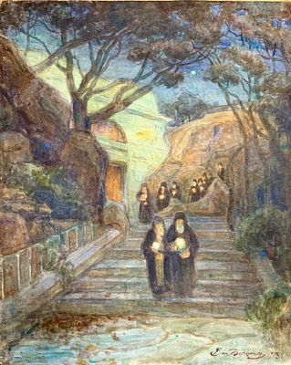 (П) Берингер Василий Яковлевич (1875-1942) - Георгиевский монастырь. 1913 г. . Бумага на картоне 