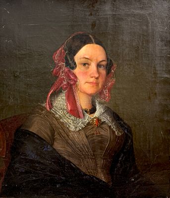 (П) Неизвестный художник - Портрет девушки. 1840-е гг. . Холст, масло. 72 х 63 см 
Холст 