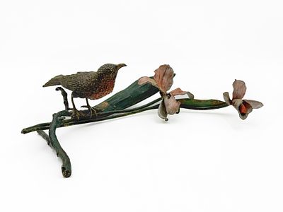 (П) [Венская бронза] Птица на ветке. XIX в. Бронза. 24 х 40 см