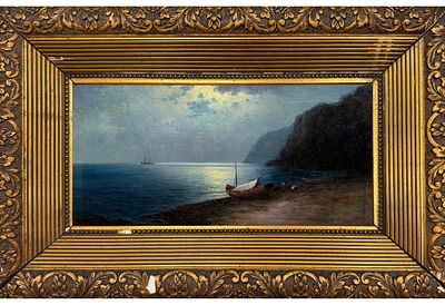 (П) Капустин Григорий Иванович (1865 - 1925) - Лодка на берегу моря ночью. Конец XIX - Начало XX вв. . 