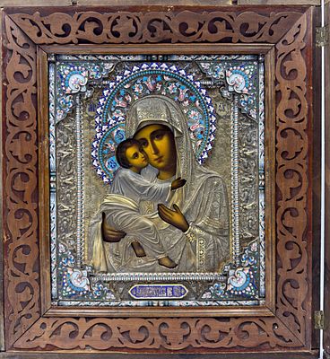 (П) Сергей Иванович Жаров - мастер - Икона "Богоматерь Владимирская" в киоте. 1899-1908 гг. Доска 