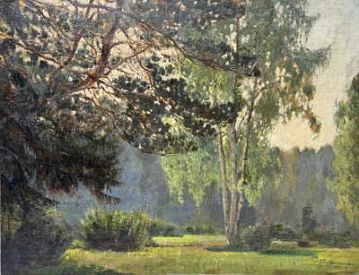 (П) [Приписывается] Переплётчиков Василий Васильевич (1863-1918) - Березовая роща. Картон, масло. 