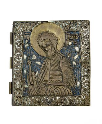 (П) Часть складня правая "Иоанн Предтеча". Конец XIX в. Латунь, литье, эмаль.13 х 12 см