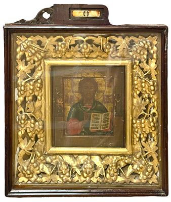 (П) Икона Спас Вседержитель. XIX в. В киоте. . Доска, темпера. 68 х 63 см