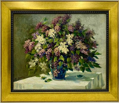 (П) [Приписывается] Янков Михаил Дмитриевич (1887-1970) - Букет сирени., нач XX в. 42 х 50 см 