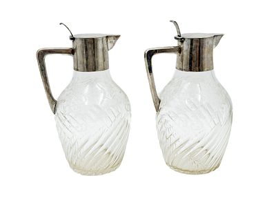 (П) Графины парные с серебряным носиком. Стекло, серебро (проба 800). В - 22 см