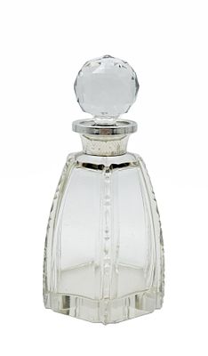 (П) Штоф хрустальный граненый. Стекло, серебряная накладка (проба 800). В - 22 см