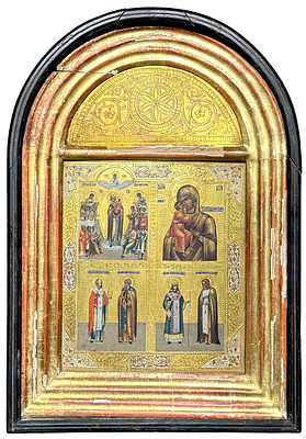 (М) Четырехчастная икона. Всех скорбящих Радость; Пресвятая Богородица; Св. Николай Чудотворец 