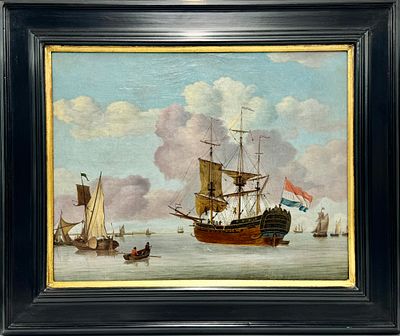 (М) Неизвестный художник - Морской пейзаж. Начало XVIII в. . 35 х 45,5 см 
Холст, масло