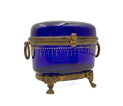 (П) Шкатулка. Роспись Императорского фарфорового завода, XIX век. Кобальтовые стекло 