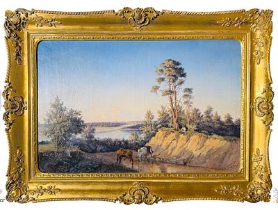 (М) Каменев Валериан Константинович (1822-1874) - Пейзаж с пастухом. 1852 г. . Холст, масло. 71,1 х 