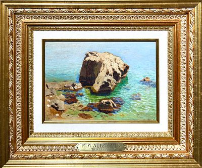 (М) [ТОП-ЛОТ] Левитан Исаак Ильич (1860-1900) - Берег моря. Камень. 1886 г. . Бумага на картоне 