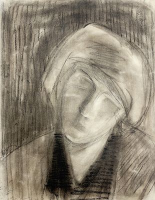 (М) Комар Виталий Анатольевич (1943 г.р.) - Портрет. 1960 г. . Бумага, уголь. 32,5 х 41 см 
Комар 