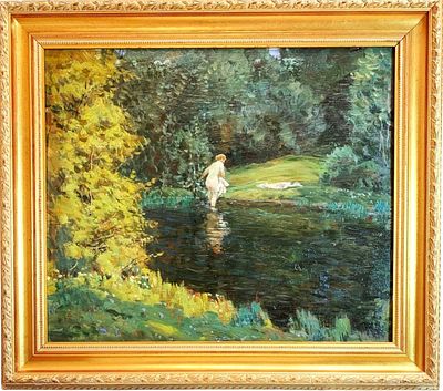 (М) Дмитриевский Виктор Константинович (1923-2006) - Купальщица. 1960-е гг. Фанера, масло; 64 х 76 