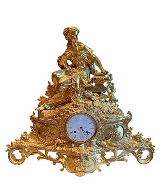 (М) Настольные часы с женской фигурой. Франция. Вторая половина XIX в. Бронза, литье, чеканка 