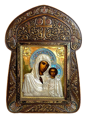 (М) Икона Божией Матери "Казанская". Конец XIX - начало ХХ в. Серебро, чеканка, пуансирование 