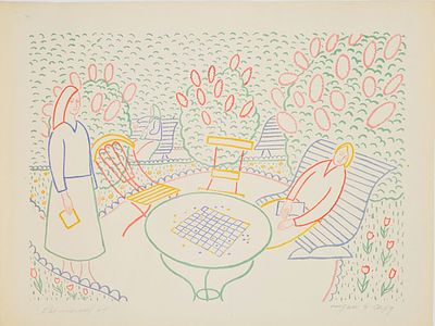 (П) Ермолаев Борис Николаевич (1903-1982) - Отдых в саду. 1964 г. . Бумага, литография 
44 х 60 см 