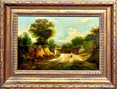 (М) Неизвестный художник - Сельская дорога. Середина XIX в. Дерево, масло, 25.8 х 36.9 см 