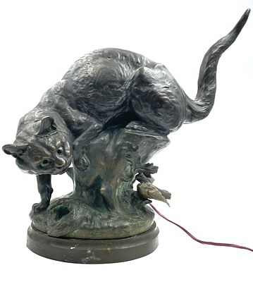 (П) Луи-Теофиль Энгр (Louis Th&eacute;ophile Hingre) (1832-1911)) - Ночник. Кот охотится. Франция, конец 