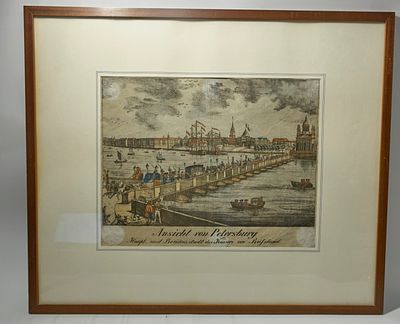 (П) Неизвестный художник - Исаакиевский мост. Набережная в Петербурге. XIX в. Бумага, гравюра 