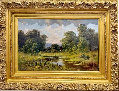 (П) Волков Ефим Ефимович (1844 - 1920) - Летний пейзаж с рекой. 1880-е - 1890-е гг. Холст, масло. 