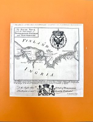 (П) План. Река Нева с расположением Петербурга, Кроншлота и Шлютельбурга. Первая пол. XIX в. . Бу 