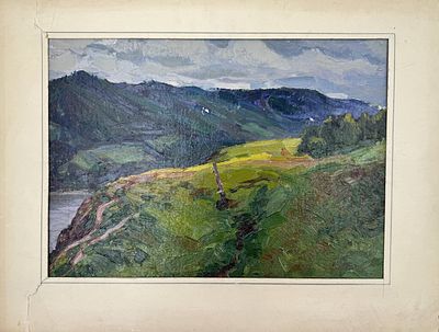 (П) Худенёв Николай Семенович (1930 г.р.) - Горы. Вид от Академгородка. 1983 г. . Картон, масло. 35 