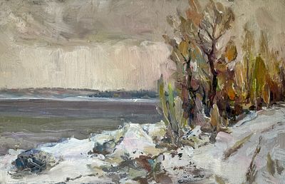 (П) Худенёв Николай Семенович (1930 г.р.) - К весне. Картон, масло. 25 х 40см