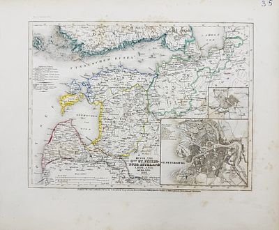 (П) Карта Санкт-Петербурга, Эстляндии, Курляндии, Лифляндии. 1849 г. Из из атласа "Meyers 