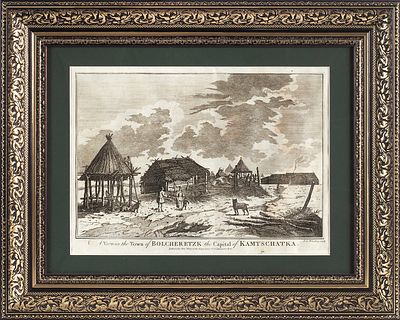 (П) Вид города Большерецка, столицы Камчатки / худ. Дж. Уэббер; грав. Д.Г. Вудинг. [A view the 