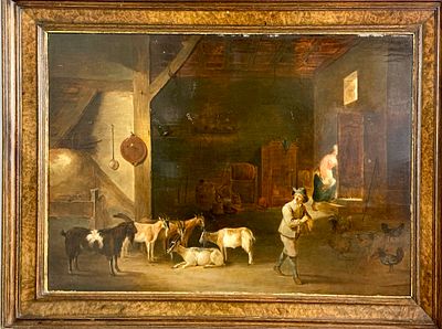 (П) Неизвестный художник - В амбаре. Конец XVIII - начало XIX в. . Доска, масло. 64 х 90 см