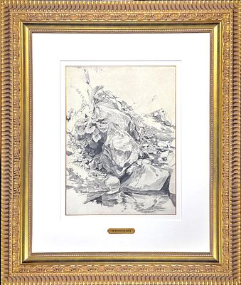 (М) Шишкин Иван Иванович (1832-1898) - Камни у ручья. 1882 г. Бумага, карандаш. 35,1 х 26,4 см. ЭКСП 