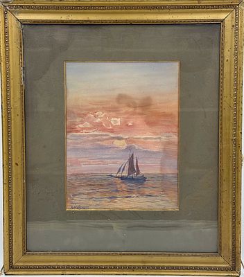 (П) [Приписывается] Гефтлер Карл Эдуардович (1853–1918) - Пейзаж с парусником на закате. Конец XIX 