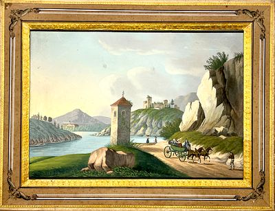 (П) Тобиас Готфрид Шреер (1790 - 1850) - Швейцарский пейзаж. 1835 г. . Бумага, акварель, 39,5 х 51,5 см