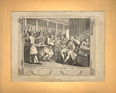 (М) Хогарт Уильям (1697-1764) - Советник мери Лондона обвиняет подмастерье в суде. Из серии 