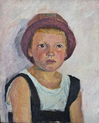 (П) Кострова Анна Александровна (1909 - 1994) - Девочка в панаме. 1936 г. Холст, масло. 50 х 40 