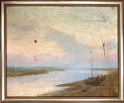 (П) [Приписывается] Кравченко Николай Иванович (1867–1941) - Пейзаж с лодкой. 1903 (?). Холст 