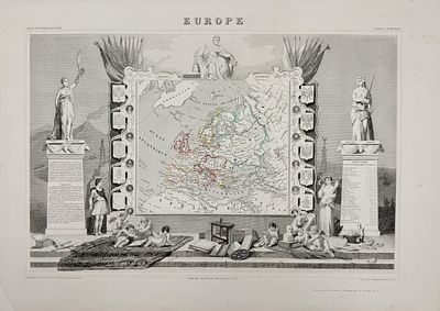 (П) Гравюра "Карта Европы (Europe)". Авт. Виктор Левассер (Victor Levasseur), Франция, 1840-1860 гг.