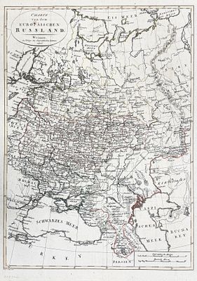 (П) Карта европейской части России. 1806 г. Бумага, гравюра, раскраска акварелью. 44,5 х 31 см