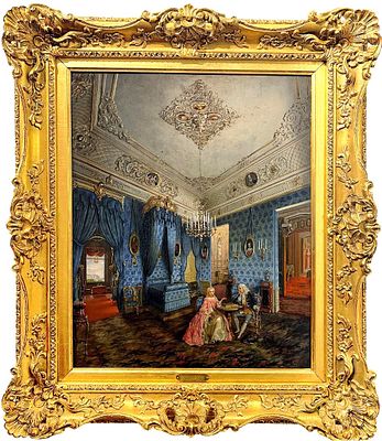 (М) Тутукин Петр Васильевич (1819-1900) - За игрой в шахматы. 1860 г. Картон, масло. 55 х 46,4 см. Э 