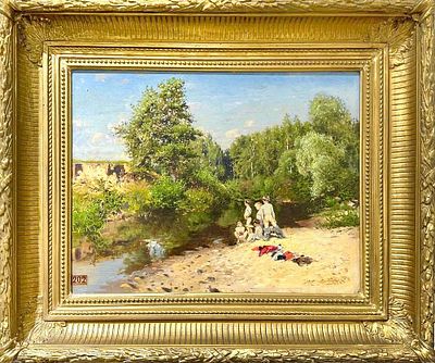 (М) *Маковский Владимир Егорович (1886-1920) - Купающиеся. 1885 г. Дерево, масло. 26,5 &times; 35 см. ЭКСП 