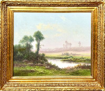 (М) Алферьева Софья Васильевна (1860-1890) - Пейзаж с рекой. 1880-e гг. Холст, масло. 46,5 x 55 см. 